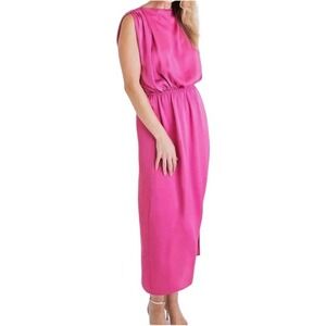 Karlie‎ Womens Small Pink Satin Sleeveless Maxi Dress Elastic Waist Side Slit